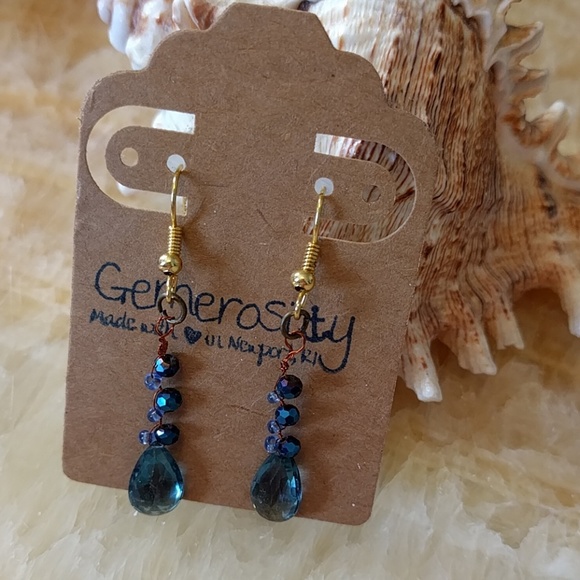 Stunning Blue Topaz + Copper Dangle Earrings - Picture 5 of 5